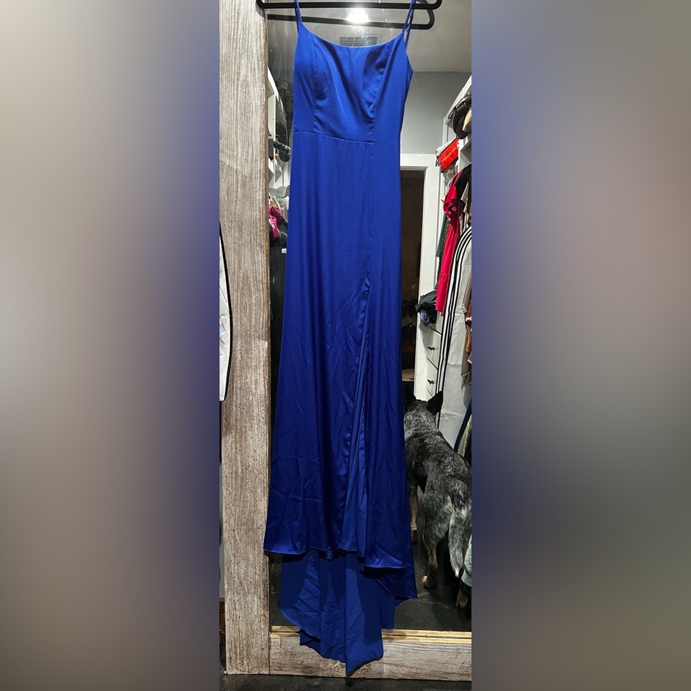 B Darlin lace up formal gown with train